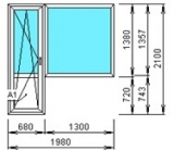 Балконный блок 2000*2100 дверь ПО, окно глухое, из профиля КВЕ 58мм, RotoNT